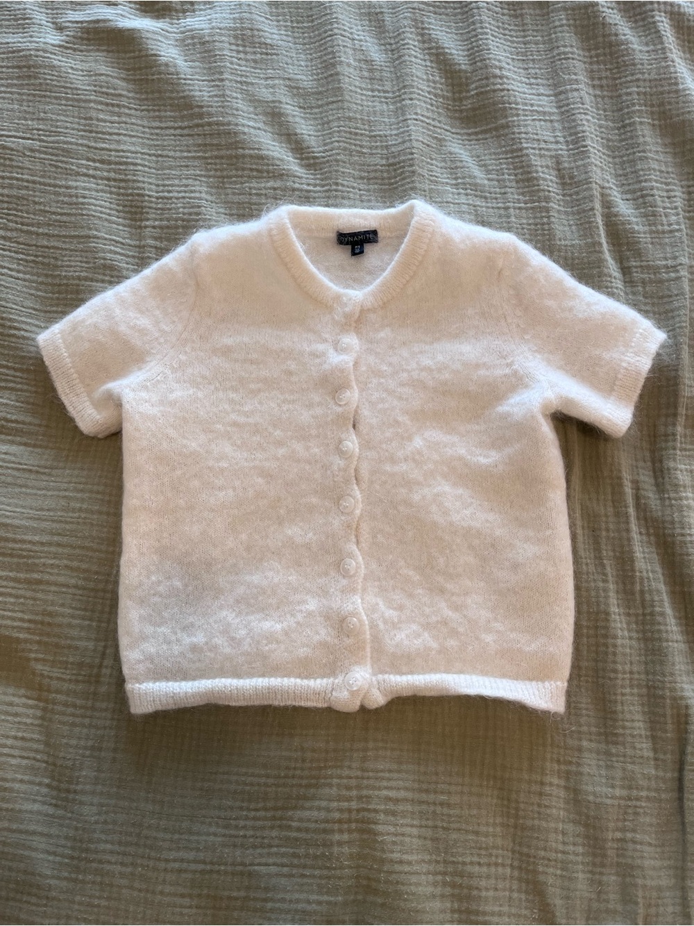 Dynamite Premium Mohair Short Sleeve Cardigan Marshmallow White XS/S - Picture 3 of 7